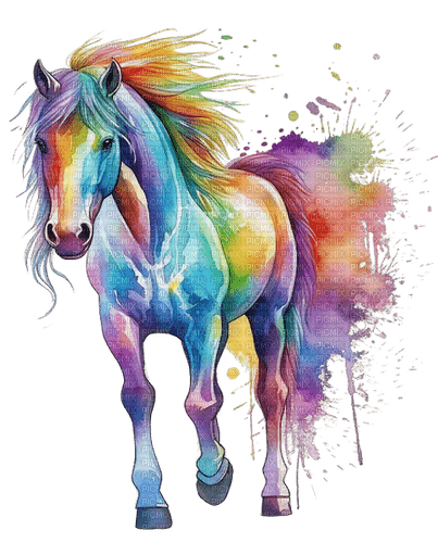 watercolor rainbow pastel horse - png gratuito