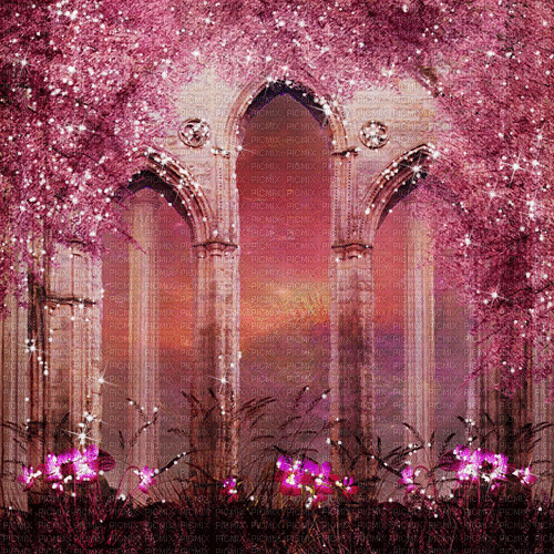 dolceluna pink animated background castle - Gratis animerad GIF