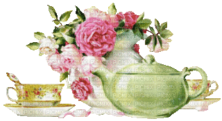 Gedeck, Kanne, Tasse, Blumen - Zdarma animovaný GIF