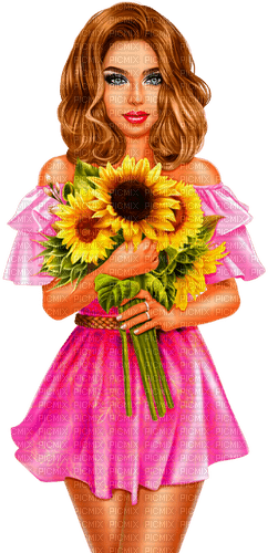 Woman And Sunflowers - besplatni png