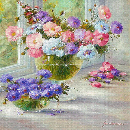 kikkapink background window spring pink flowers - Бесплатни анимирани ГИФ