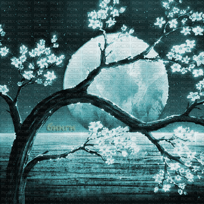 Y.A.M._Japan landscape background blue - Besplatni animirani GIF