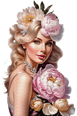 Mujer con flores - darmowe png