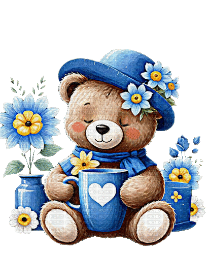 ♡§m3§♡ kawaii bear flowers animated blue - Nemokamas animacinis gif