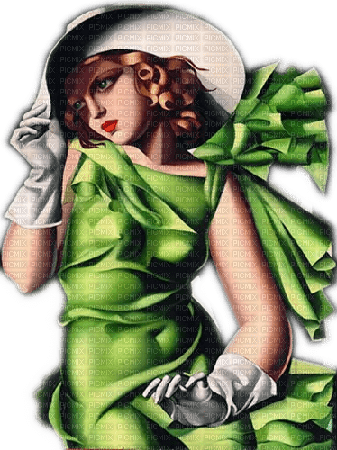 Rena Art Deco Woman Frau green grün - kostenlos png