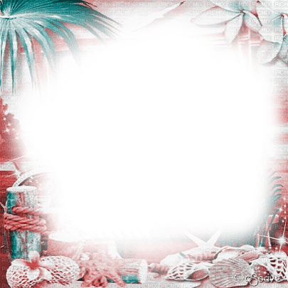 soave frame summer tropical beach flowers palm - 免费PNG