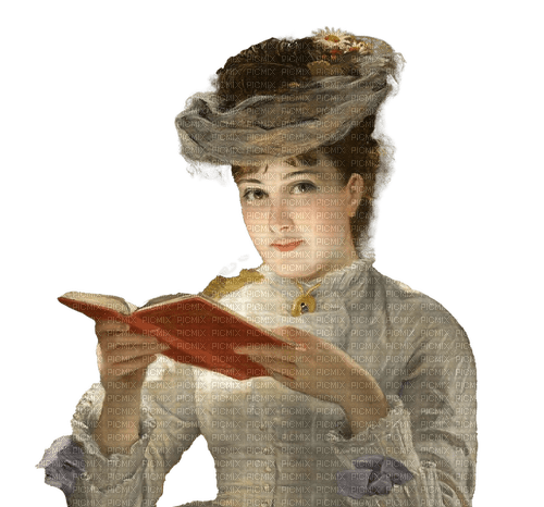 woman vintage reading book - png gratuito