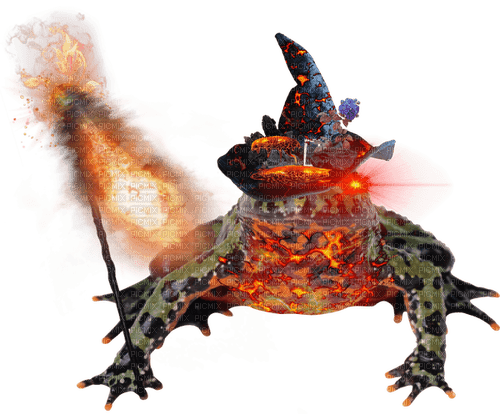 volcano wizard froggy casting a spell - PNG gratuit