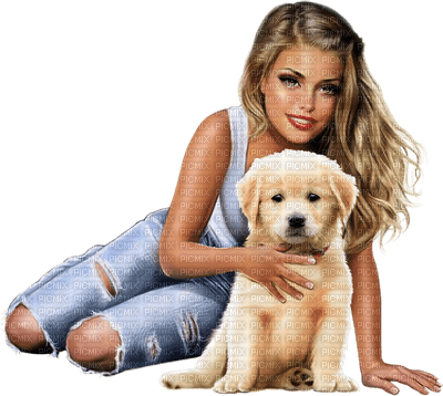 Woman_ girl and her dog - PNG gratuit