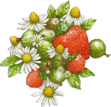 soave deco strawberry vintage fruit branch flowers - PNG gratuit