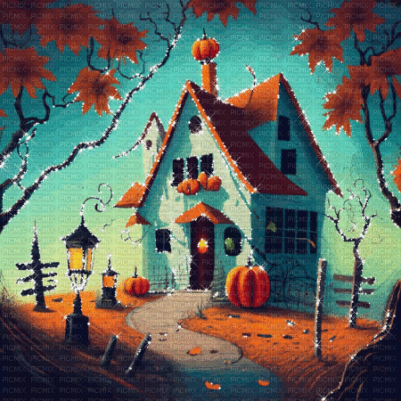 halloween animated background house - GIF เคลื่อนไหวฟรี