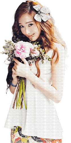 soave korean girl woman flowers oriental pink - безплатен png