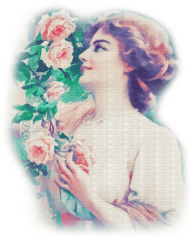 soave woman vintage flowers rose garden pink green - безплатен png