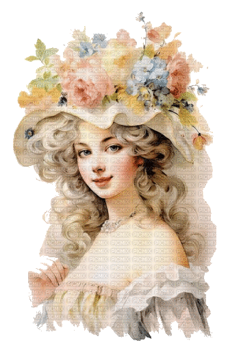 vintage lady girl flowers watercolor - Ingyenes animált GIF