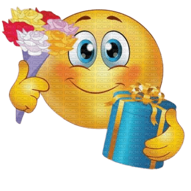 smiley fun face yellow present flower - PNG gratuit