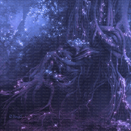 Y.A.M._Fantasy forest background blue - Ilmainen animoitu GIF