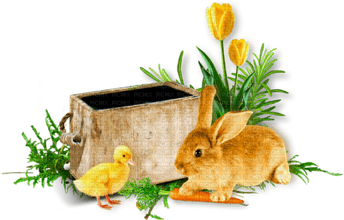Cluster.Easter.Spring.Rabbit.Duck.Tulips - PNG gratuit