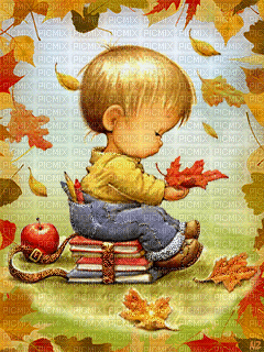 AUTUMN LEAVES WITH CHILD - Gratis animeret GIF