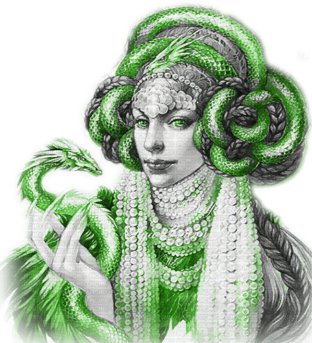 soave woman fantasy dragon black white green - ücretsiz png