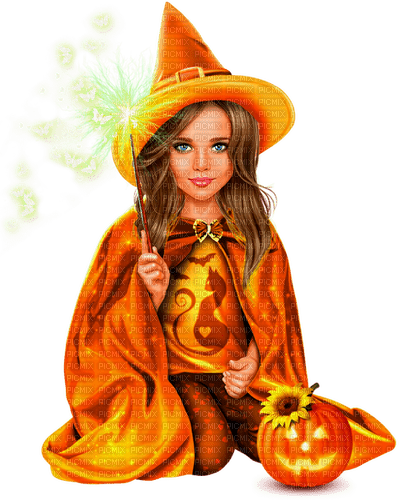 Girl.Witch.Child.Halloween.Butterflies - PNG gratuit