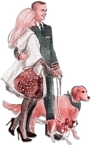soave couple vintage dog pink teal - Free PNG