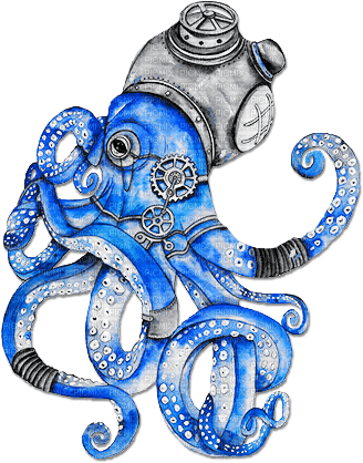 soave deco steampunk octopus black white blue - Free PNG