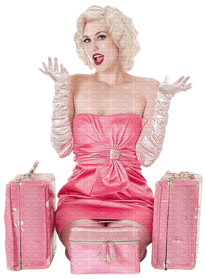 Kaz_Creations Woman Femme Sitting Luggage Pink - PNG gratuit