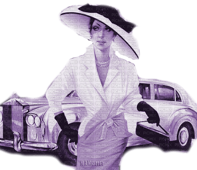 Y.A.M._Vintage retro Lady car purple - png gratuito