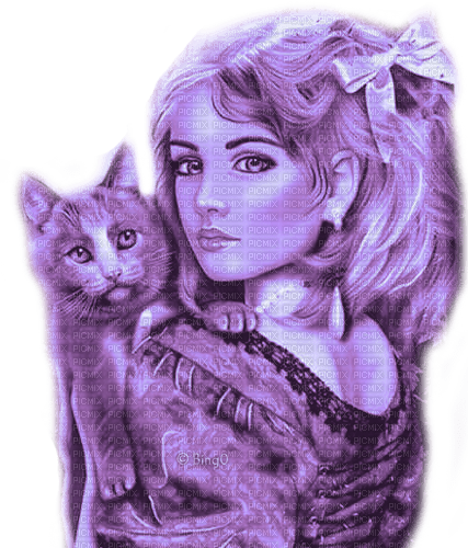 Y.A.M._Fantasy woman girl cat purple - бесплатно png