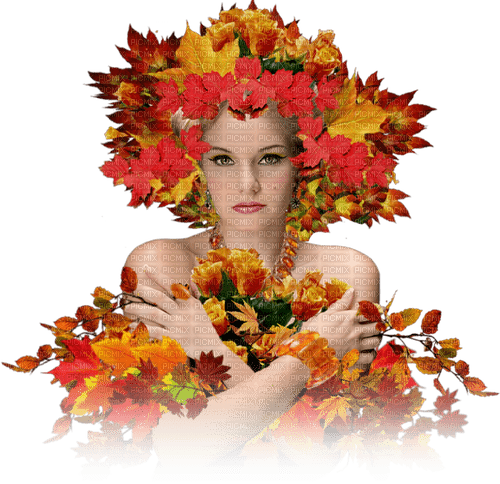 autumn fall leaves leaf feuille woman femme - ingyenes png