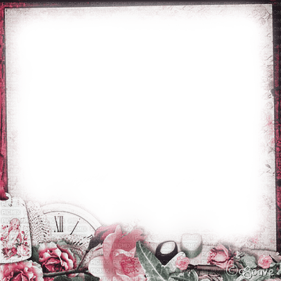 soave frame vintage flowers rose clock paper pink - PNG gratuit