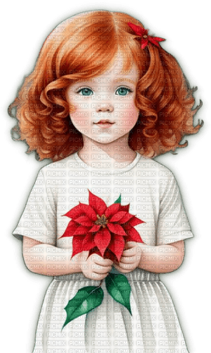Girl with poinsettia - ilmainen png
