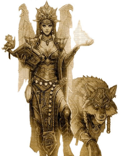fantasy woman with wolf by nataliplus - ücretsiz png
