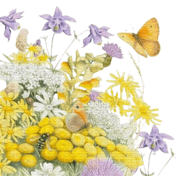 loly33 fleur papillon aquarelle - Free PNG