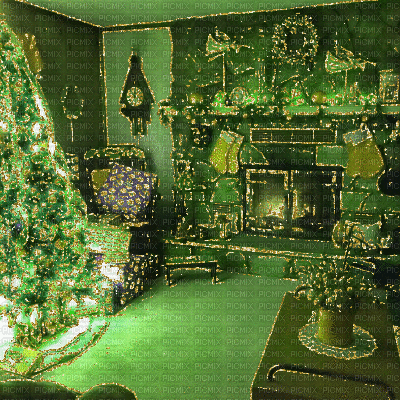 Green Christmas Living Room - Gratis animeret GIF