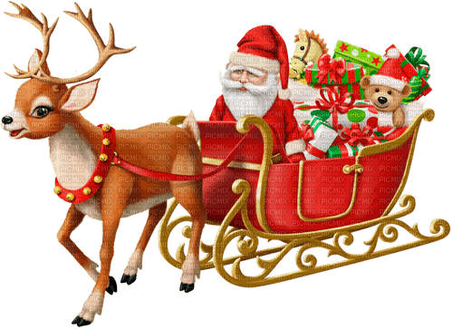 Santa.Sleigh.Reindeer.Brown.White.Red.Green.Gold - 無料png