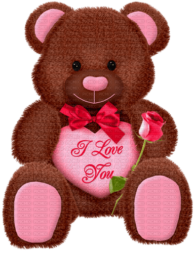 Teddy.Bear.Heart.Love.Text.Rose.Brown.Pink - png ฟรี