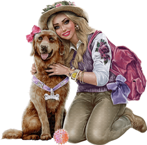 woman with dog by nataliplus - ücretsiz png