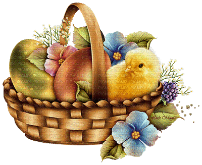 Chick and Eggs in Basket - GIF animado grátis