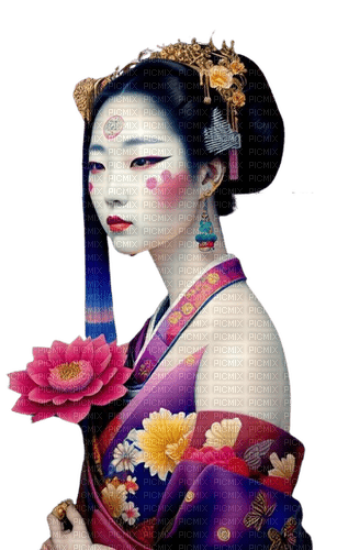 asian woman pink purple yellow - png grátis