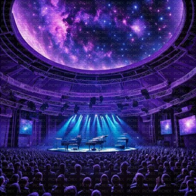 Music Stage with Purple Galactic Sky - PNG gratuit