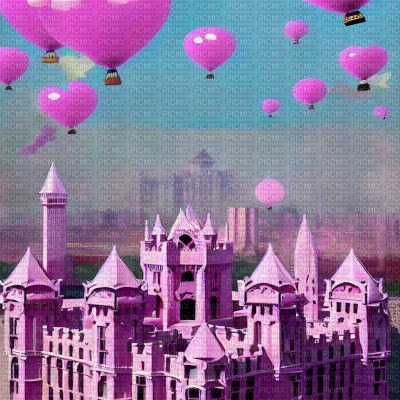 Pink City Castle and Pink Balloons - ücretsiz png