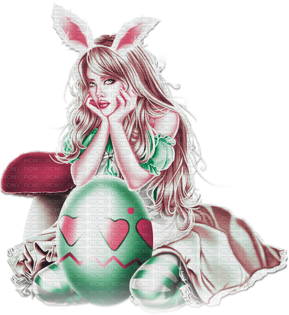 soave woman girl easter eggs pink green - 免费PNG