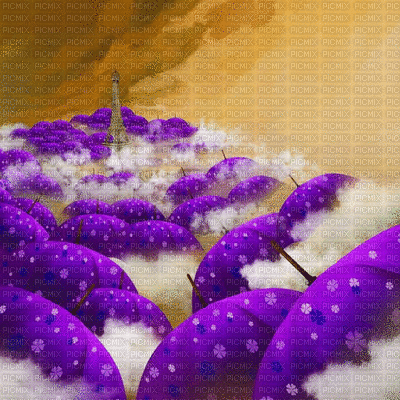 umbrella parapluie regenschirm  fond  fantasy clouds wolken nuages purple  eiffel tower autumn automne herbst - Free animated GIF