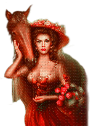 Woman.Horse.Orange.Red.Brown - By KittyKatLuv65 - png ฟรี
