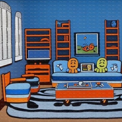Blue/Orange Living Room - png ฟรี