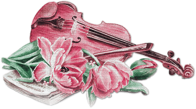 soave deco vintage music violin flowers pink - Free PNG