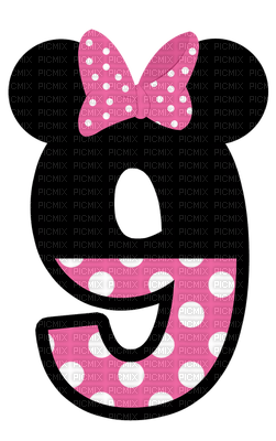 image encre numéro 9  à pois bon anniversaire Minnie Disney edited by me - gratis png
