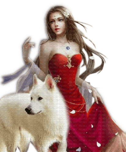 Rena red Fantasy Girl Mädchen white Wolf - Free PNG