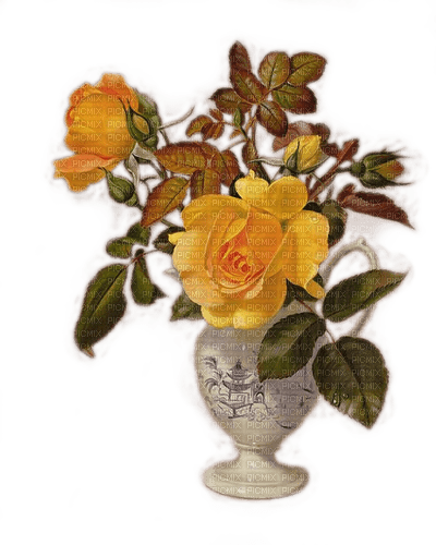 Vintage Rosen, gelb, Vase - PNG gratuit